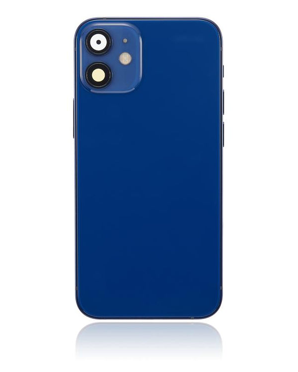 Tapa trasera para iPhone 12 Mini azul con componentes pequenos preinstalados