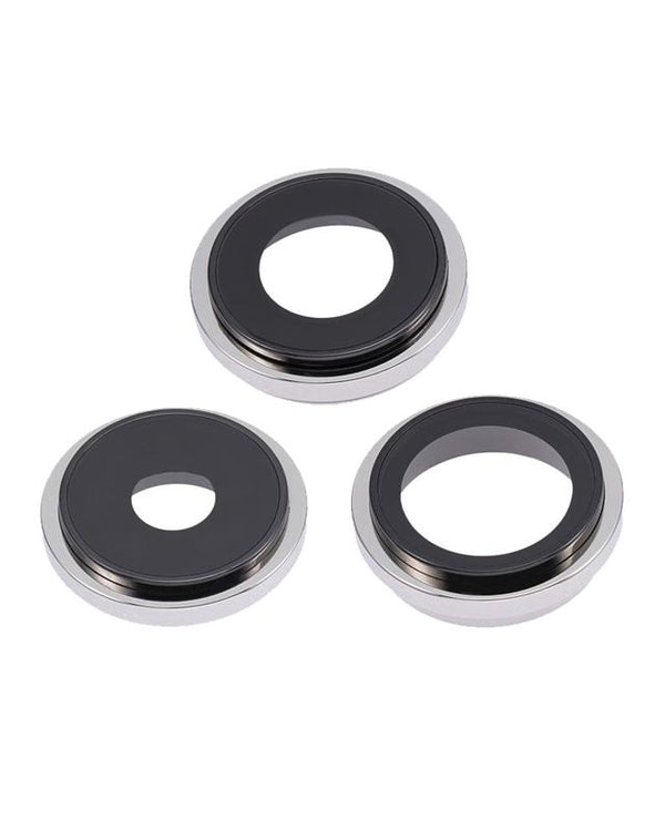 Lente de camara trasera con soporte y bisel para iPhone 14 Pro / 14 Pro Max (Plata) (Juego de 3 piezas)