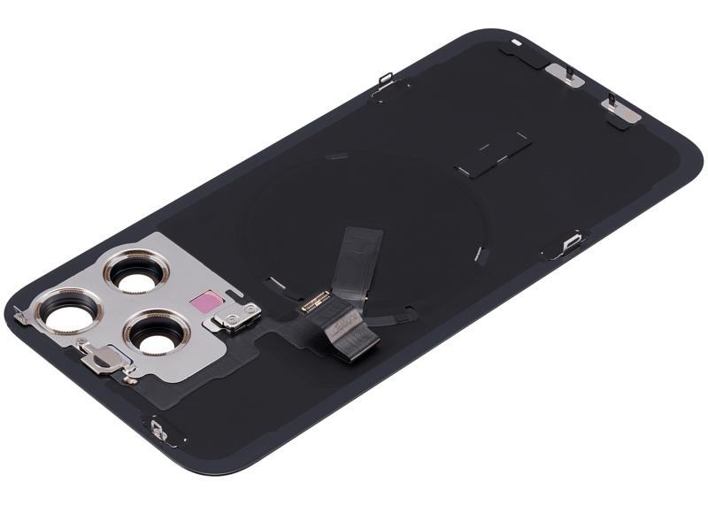 Tapa trasera con placa, carga inalambrica NFC y MagSafe, iman y flex de linterna para iPhone 15 Pro Max (Original usada, grado A) (Titanio negro)