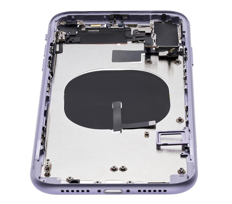 Carcasa trasera con componentes pequenos pre-instalados para iPhone 11 (Purpura)